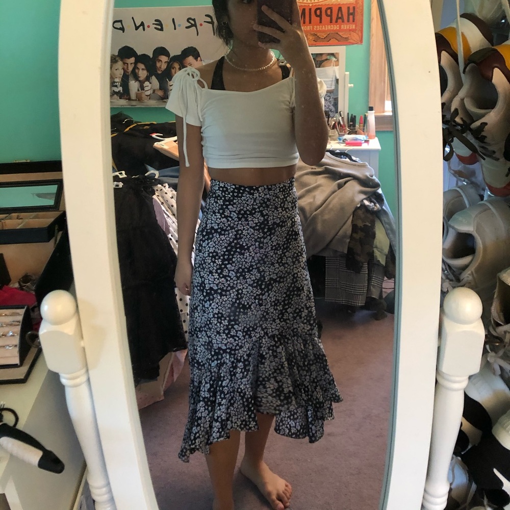 hi low floral skirt